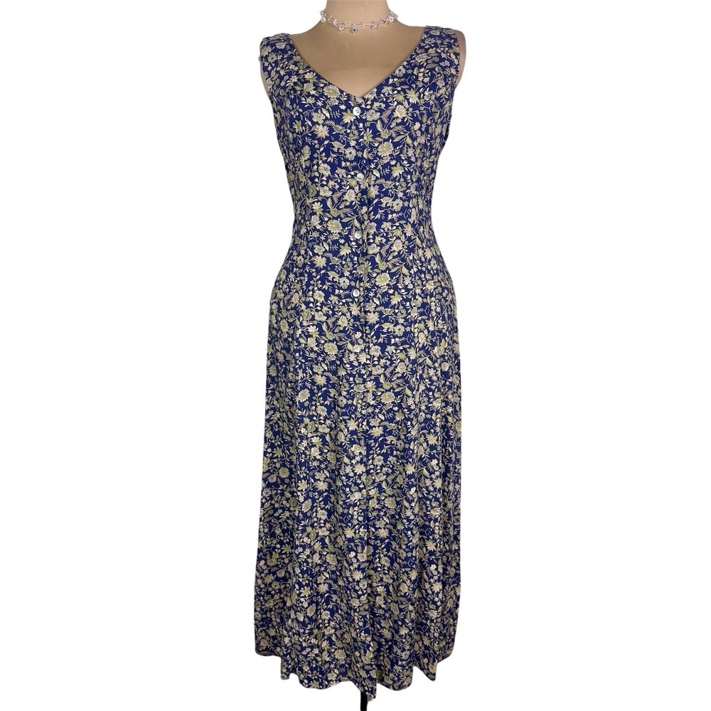 Vtg 80s Scarlett Floral Maxi Dress Sz 7/8 Jumper Button Up Cottagecore Back Ties